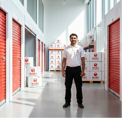 Crew standing in front of furniture self storage