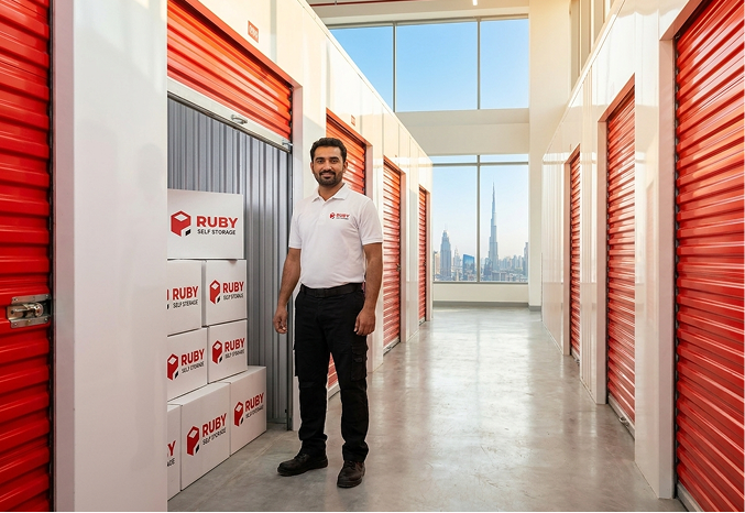 Storage unit with packed boxes at Ruby Self Storage