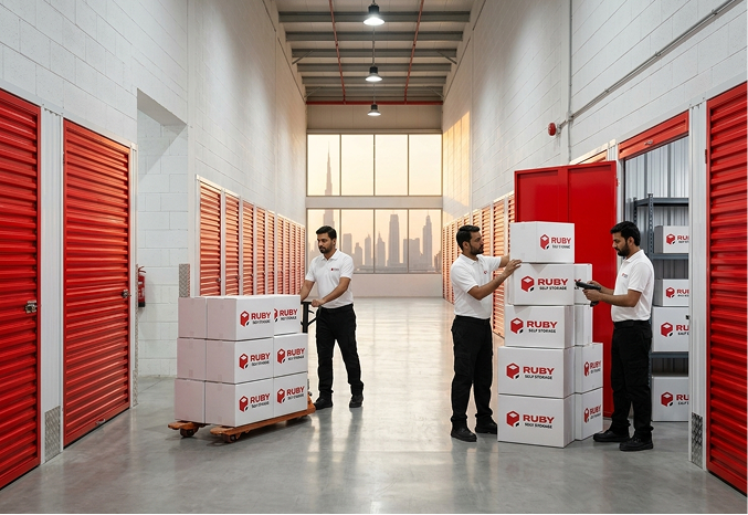 personal Storage units with packed boxes at Ruby Self Storage