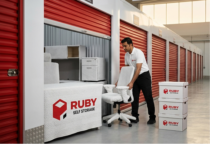Crew storing chairs at ruby furniture storage